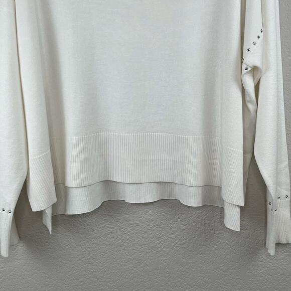 DKNY White Crewneck Stud Trim Split Hem Oversized Long Sleeve Sweater XL NWT - Picture 8 of 14
